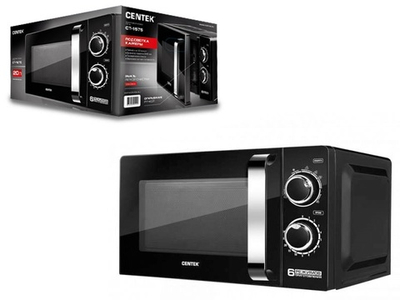 Микроволновая печь CENTEK CT-1575 BLACK V - 20 л, мех. управление, подсветка, таймер, 6 режимов приготовления мощность 700 Вт