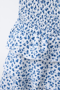 ZARA ЮБКА-ШОРТЫ ИЗ РЕЛЬЕФНОЙ ТКАНИ С ЦВЕТОЧНЫМ ПРИНТОМ, СИНИЙ