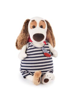 Мягкая игрушка Бартоломей в комбинезоне в полоску 33см