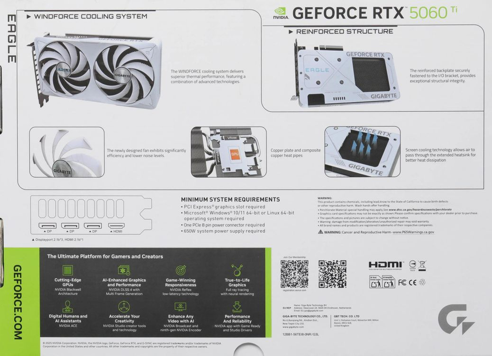 Видеокарта Gigabyte NVIDIA  GeForce RTX 5060TI GV-N506TEAGLEOC ICE-8GD 1.0 8ГБ Eagle, GDDR7, OC,  Ret
