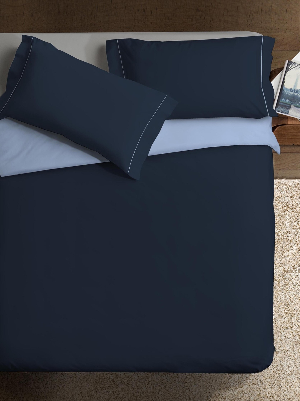 Пододеяльник 220х200 Caleffi Tinta Unito Bicolor бязь синий/темно-синий Италия