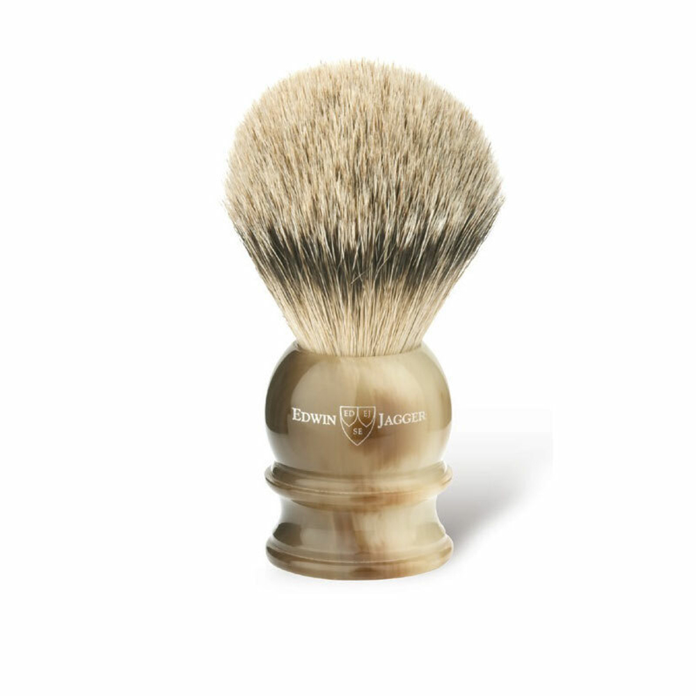 Edwin Jagger Large Horn Silver Tip 3EJ462LDS - Помазок темно-коричневый барсучий ворс с подставкой