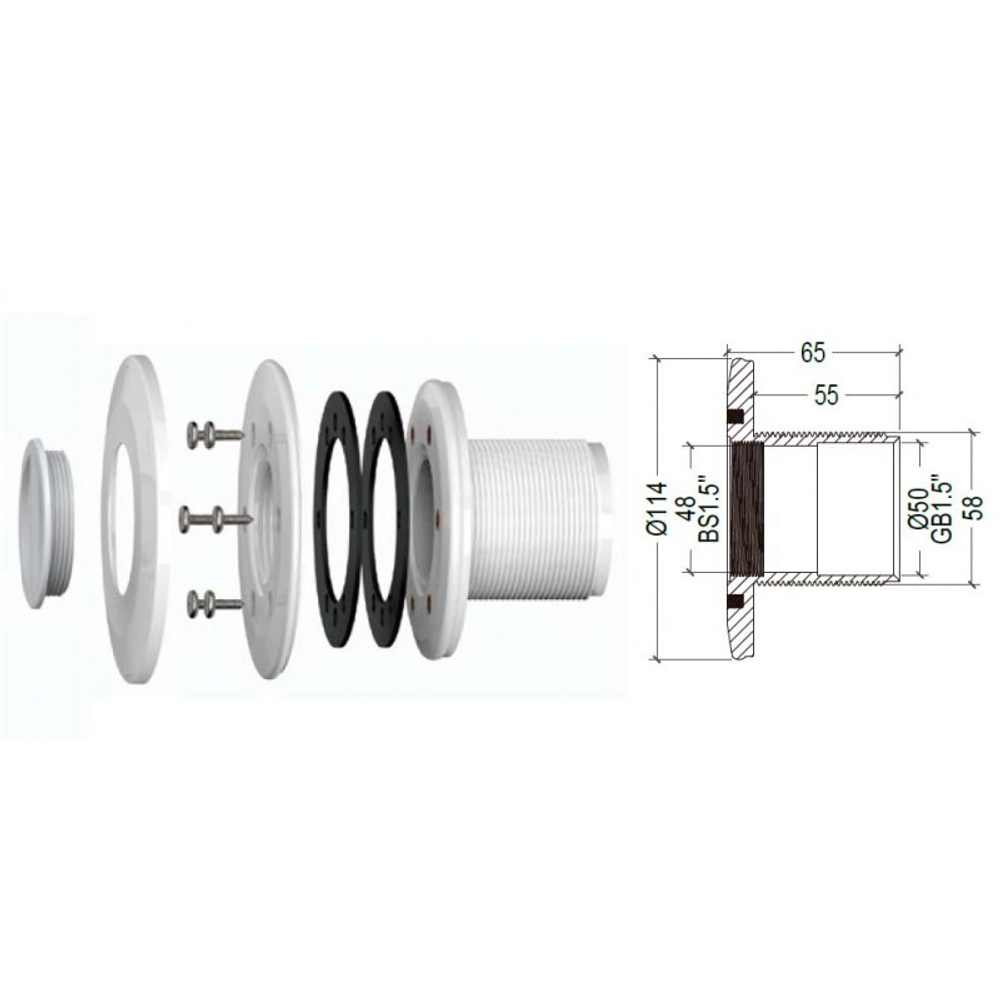 Фланец GR02V, 1½" x 2", для светильников N601, N861, для пленки, комплект /N601.GR02V/