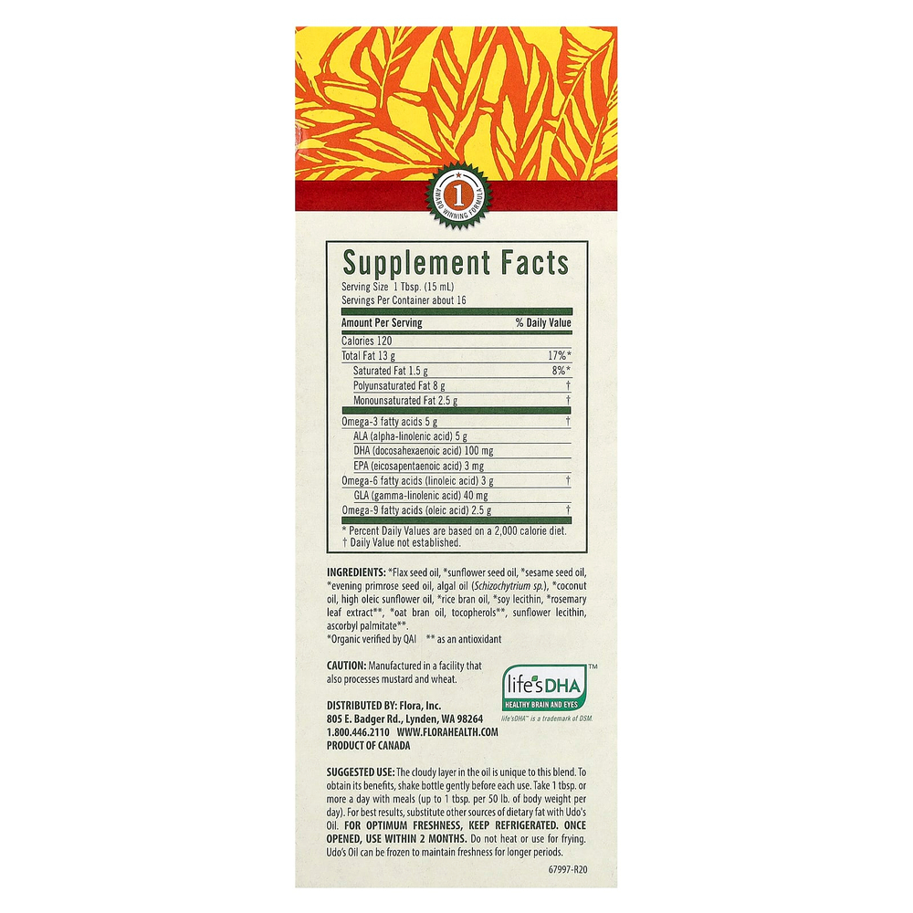 Flora, Udo's Choice, Udo's Oil, смесь ДГК 3, 6, 9, 250 мл (8,5 жидк. унции)