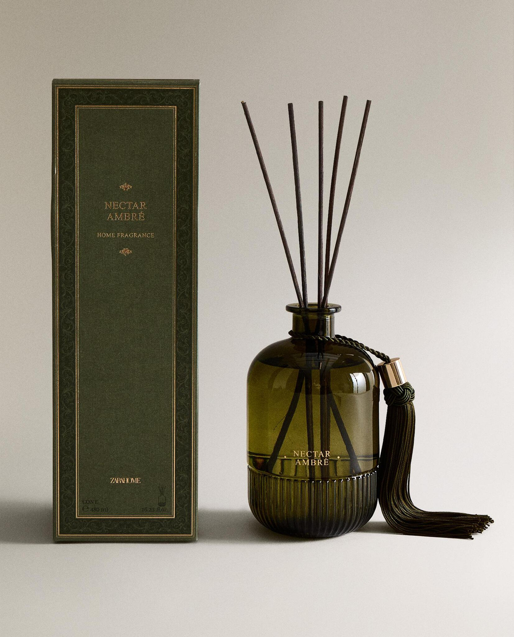 Zara Home NECTAR AMBRÉ REED DIFFUSERS — ароматический диффузор с тростниковыми палочками, Нектар Амбре, 480 мл