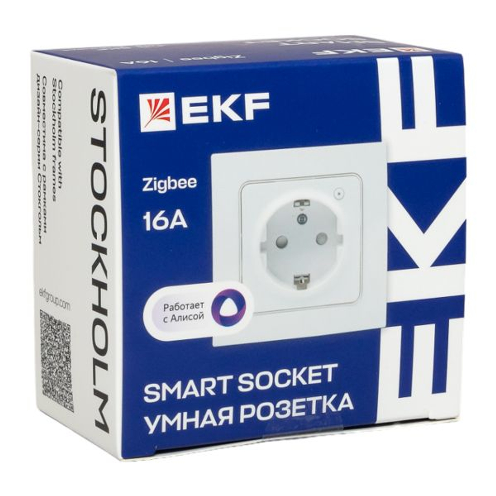 Умная розетка Стокгольм 1-местная 16А белый Zigbee EKF Сonnect