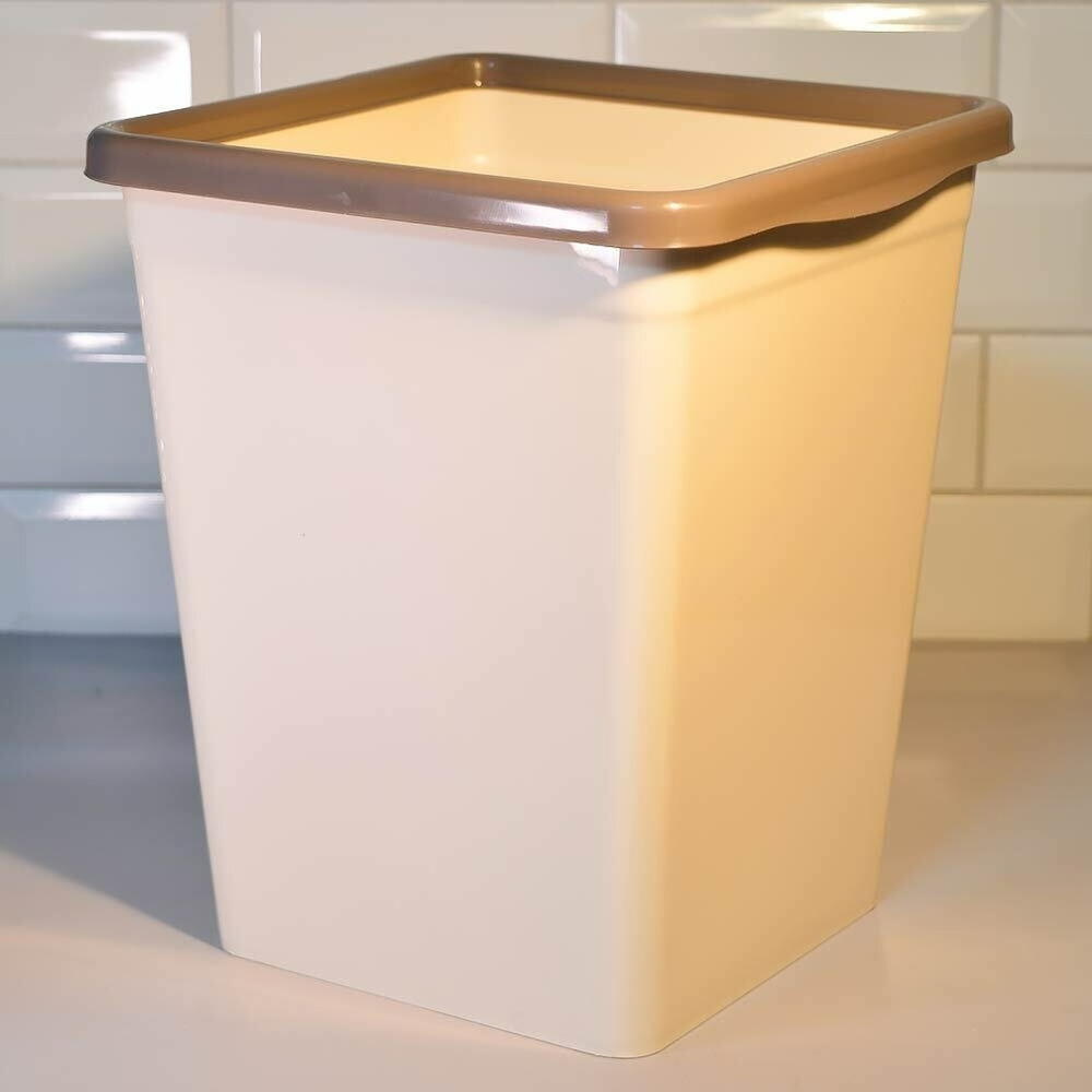 Ведро для мусора 14л с фиксатором квадратное, слоновая кость/шоколад