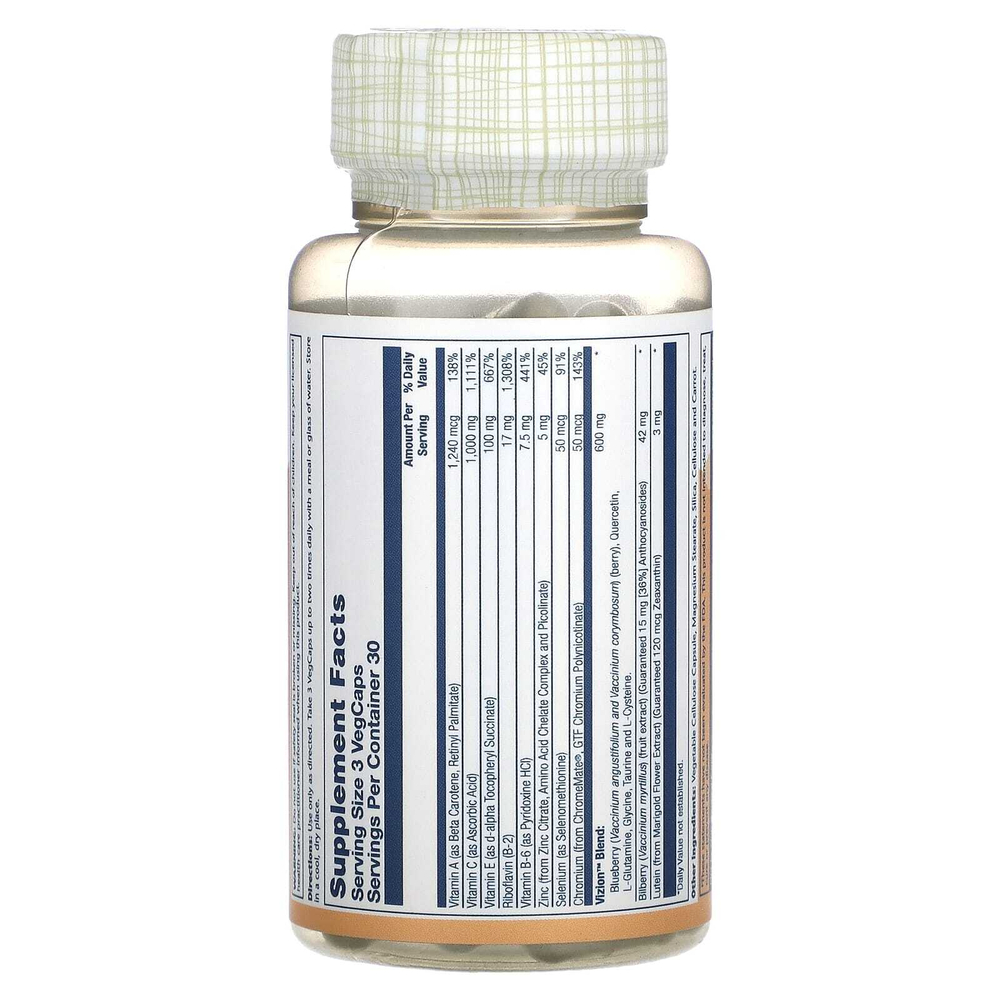 Solaray, Advanced Formula Vizion ™ с черникой и лютеином, 90 растительных капсул