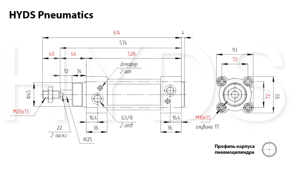 C96SDB80-400C Пневмоцилиндр