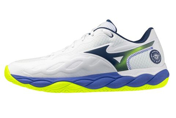Мужские теннисные кроссовки Mizuno Wave Enforce Court AC - white/dazzling blue/light yellow