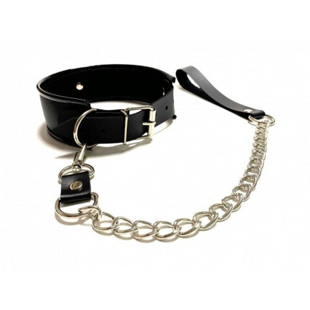 Ошейник с поводком из эко-кожи черный