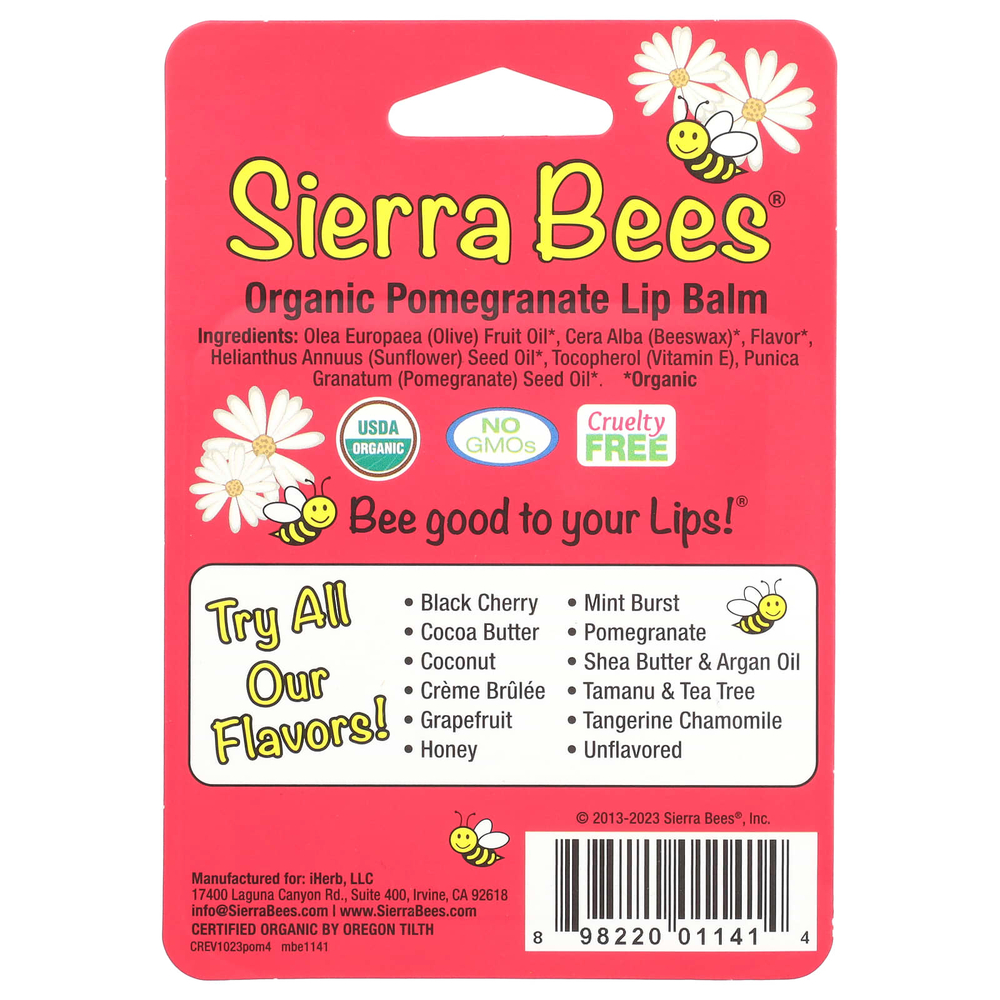 Sierra Bees, органические бальзамы для губ, гранат, 4 штуки по 4,25 г (0,15 унции)