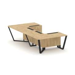 Steel Meet Стол переговорный П-образный KDK-PR.B.SP-07P Тиквуд Светлый/Металл Черный 1600*3200*750