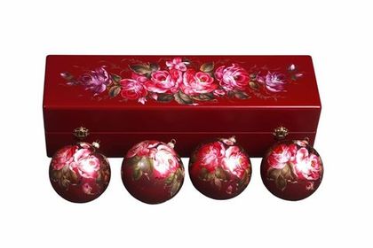 Zhostovo Christmas balls in wooden box - set of 4 balls SET04D-667785817