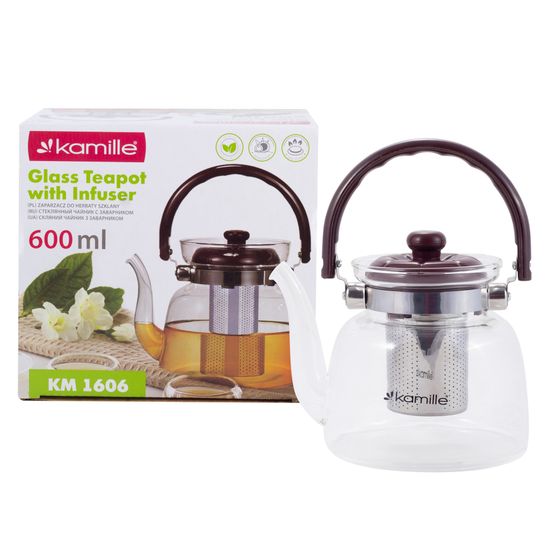 Заварочный чайник 600 мл. Kamille KM-1606 (стекло, нержавеющая сталь, пластик)