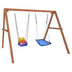 Деревянные качели с гнездом Лодка и качелями со спинкой