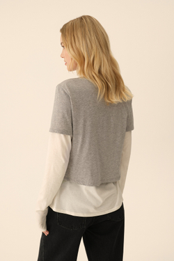 Лонгслив с футболкой (Ballet princess), молочный с серым