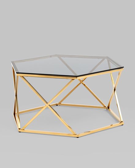 Журнальный столик Круз 93*80 стекло smoke сталь золото
