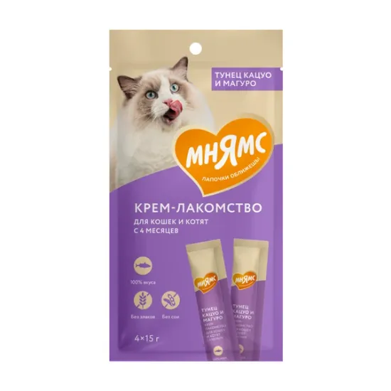 Мнямс Крем-лакомство для кошек с тунцом Кацуо и Магуро 4*15 гр