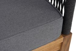 "Канны" диван 2-местный плетеный из роупа, основание дуб, роуп темно-серый круглый, ткань темно-серая 027