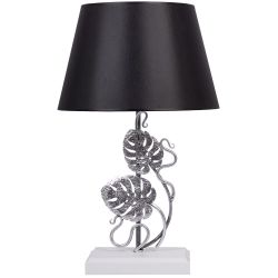 Настольная лампа Monstera Deliciosa (Монстера) Айс Античное серебро с абажуром Сити Черный