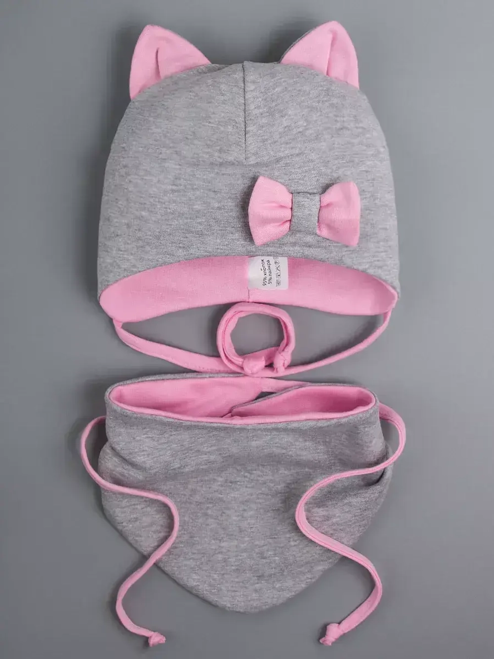 Шапка с ушками трикотажная и снуд