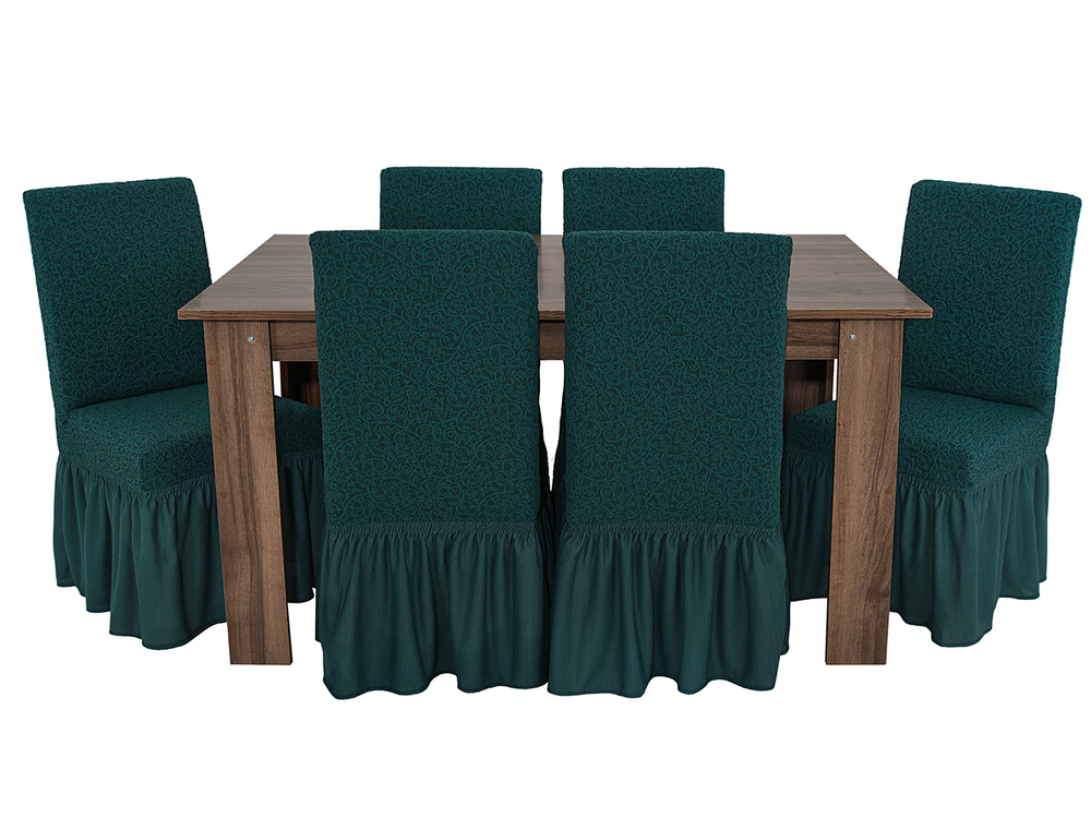 Чехол на стул с оборкой Жаккард, цвет Изумрудный, Набор 4 шт.