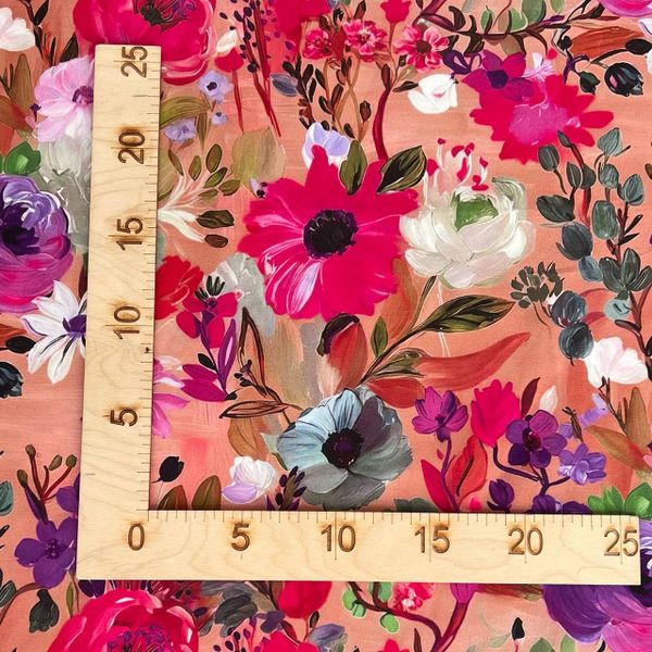 ЯРКИЕ АКВАРЕЛЬНЫЕ ЦВЕТЫ НА ПЫЛЬНО РОЗОВОМ - 100% ХЛОПОК 3