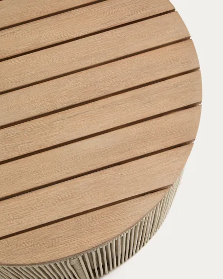 Уличчный столик Dandara из стали, веревки цвета экрю и массива акации Ø70 см