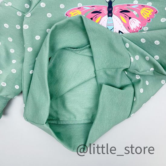 Свитшот "Бабочки в саду"из футера, пыльная мята