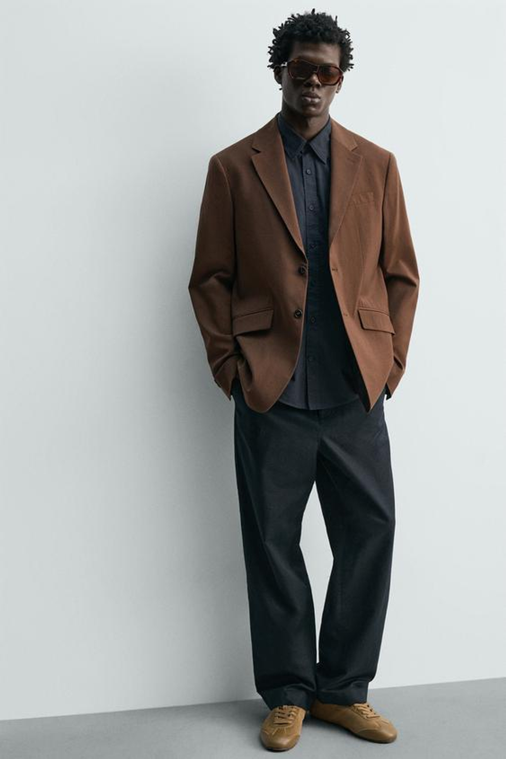 ZARA БРЮКИ STRAIGHT FIT ИЗ КОНОПЛИ И ХЛОПКА, МОРСКОЙ ТЕМНО-СИНИЙ