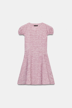 ZARA ПЛАТЬЕ ИЗ БУКЛЕ С ОБЪЕМНЫМИ РУКАВАМИ, РОЗОВЫЙ МЕЛАНЖ