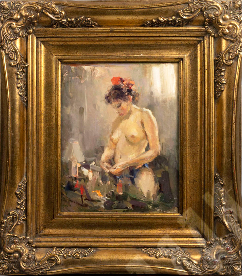 [Ню] Н/х. Обнаженная. Утро. Картон, масло. 2002 г.