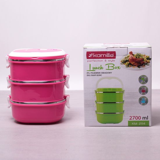 Ланч бокс тройной 2700 мл. Kamille КМ-2114 (салатовый, розовый, оранжевый)