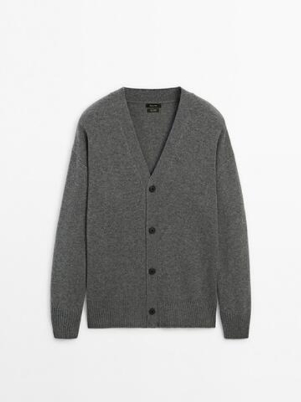Massimo Dutti Кардиган из 100% кашемира с пуговицами, антрацитово-серый