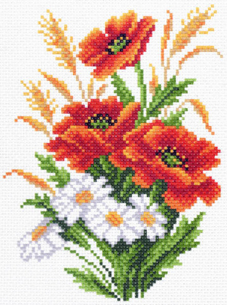 "Маки и ромашки"-1477/1 канва с рисунком