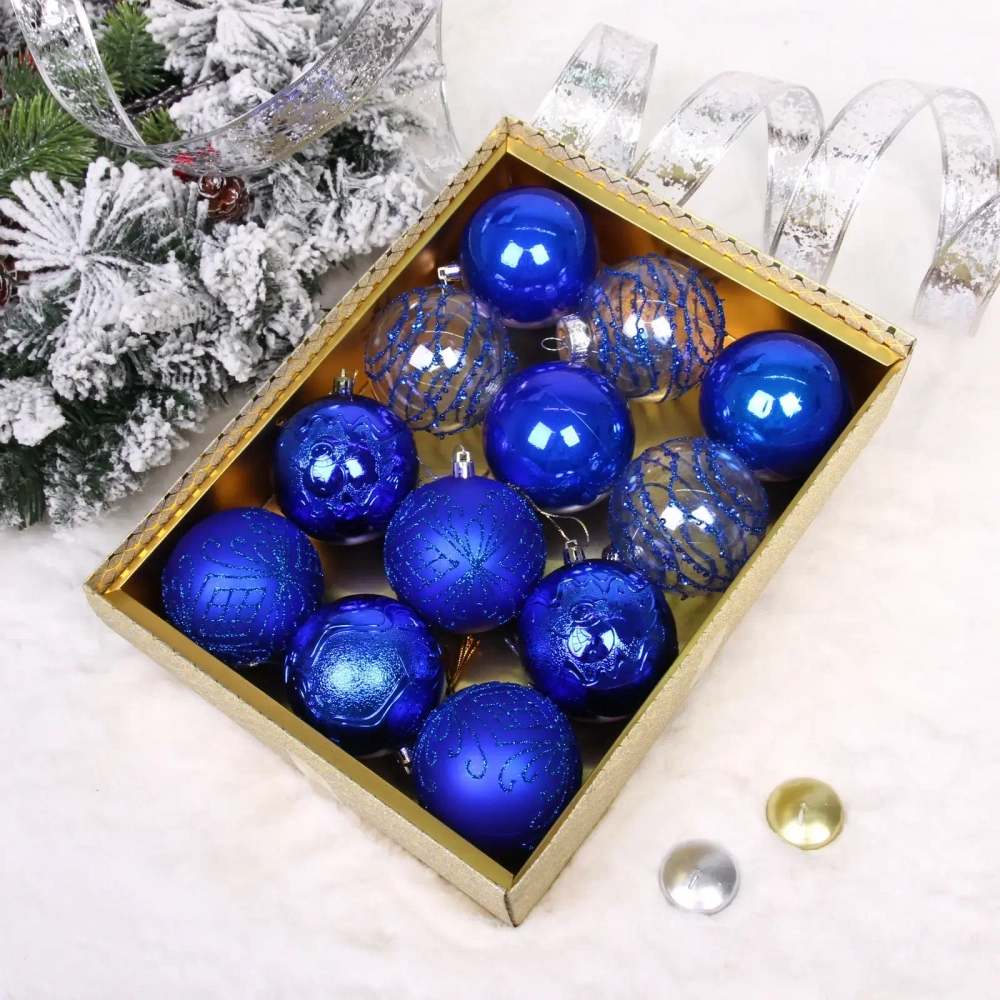 Новогодние шары «Волшебство ночи» 8 см (набор 12 шт), Синий