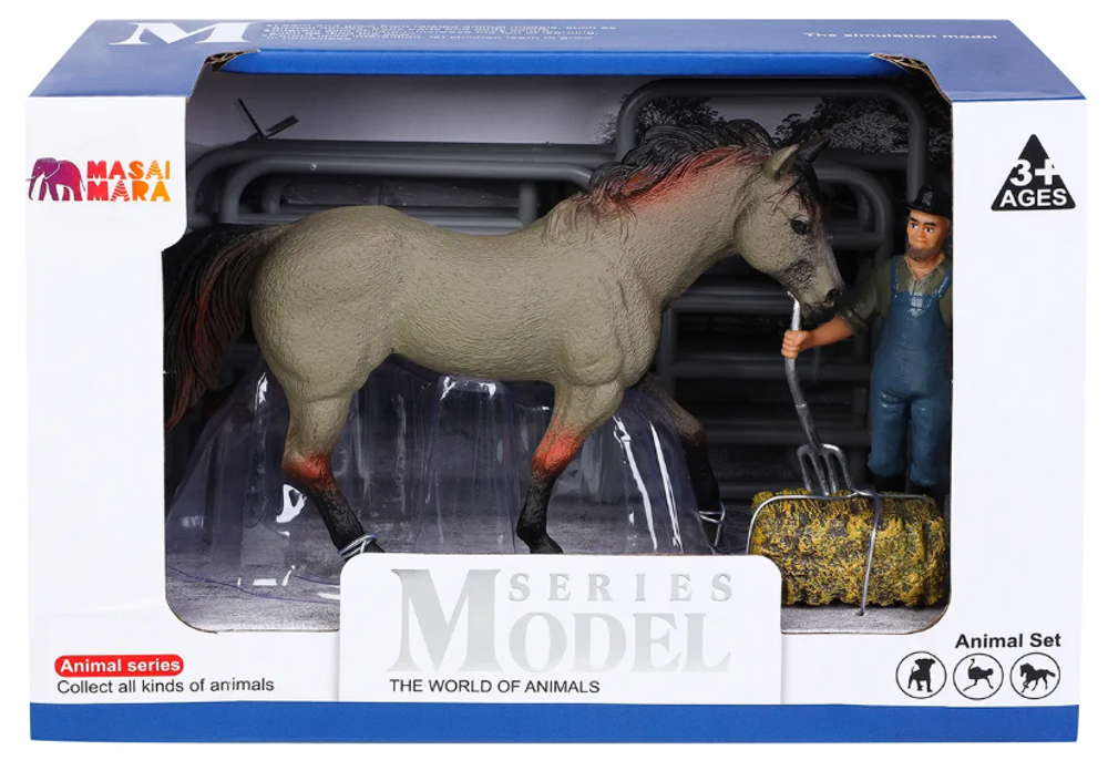 Игровой набор Masai Mara Мир лошадей: лошадь, фермер, ограждение, вилы.