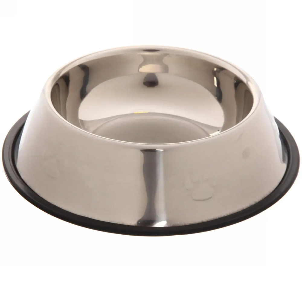 Миска металлическая для животных «ЛАПКИ», чёрный пластиковый ободок, размер XL, 25,5*6,5см /900мл✦