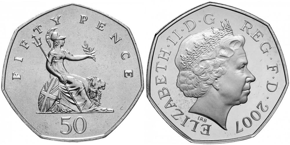 Великобритания 50 пенсов, 1998-2008 XF
