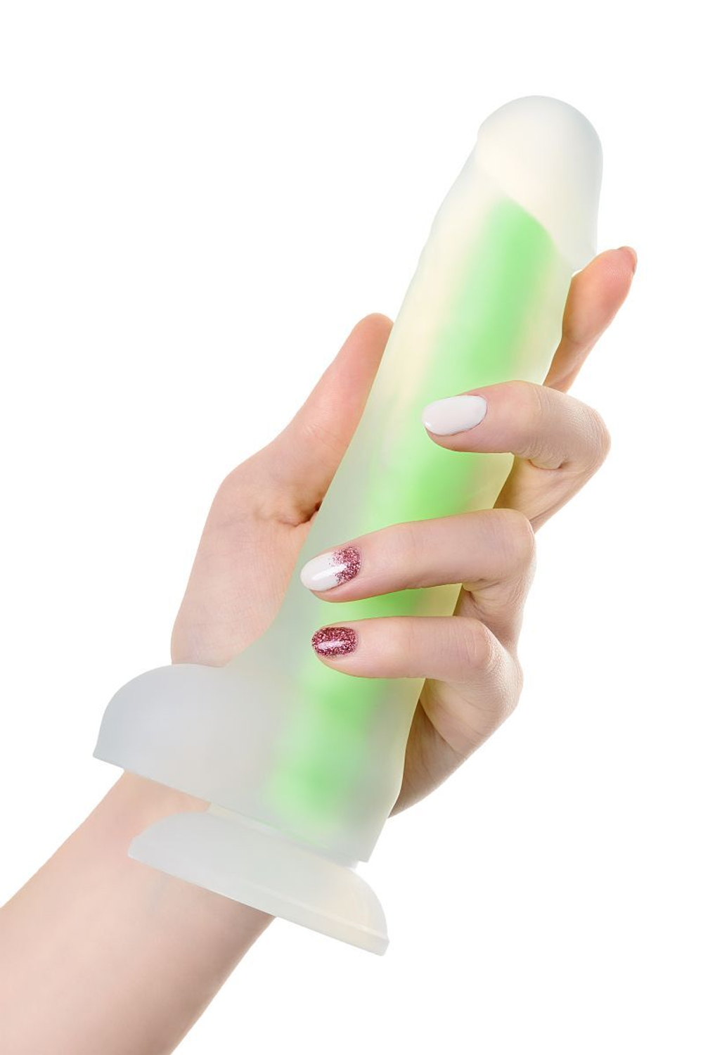 Прозрачно-зеленый фаллоимитатор, светящийся в темноте, Wade Glow - 20 см. (Цвет: зеленый)