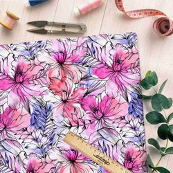 Ткань кулирная гладь розовые очертания цветов