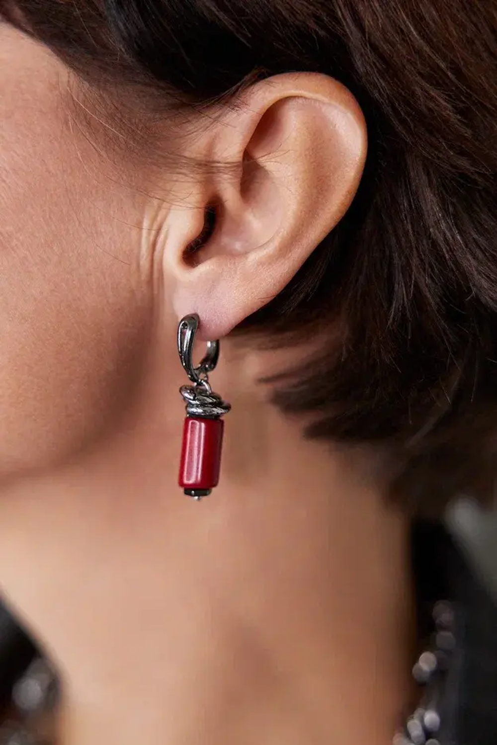 HMG 1203 Коралл графит Серьги арт.0890