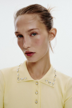 ZARA ПОЛО В РУБЧИК, ЖЕЛТЫЙ