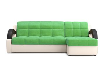 Диван угловой с оттоманкой Мадрид 1,2 - Velutto 31 зеленый/беж кожзам/ коричневая накладка