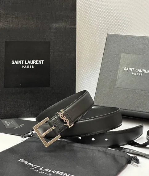 Ремень SAINT LAURENT с пряжкой CASSANDRE из гладкой кожи