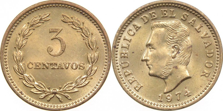 Сальвадор 3 сентаво, 1974 Франсиско Морасан UNC