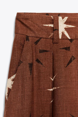 ZARA ШИРОКИЕ БРЮКИ С ПРИНТОМ «СОЛНЦЕ» ИЗ ЛЬНА, ТЕРРАКОТОВЫЙ