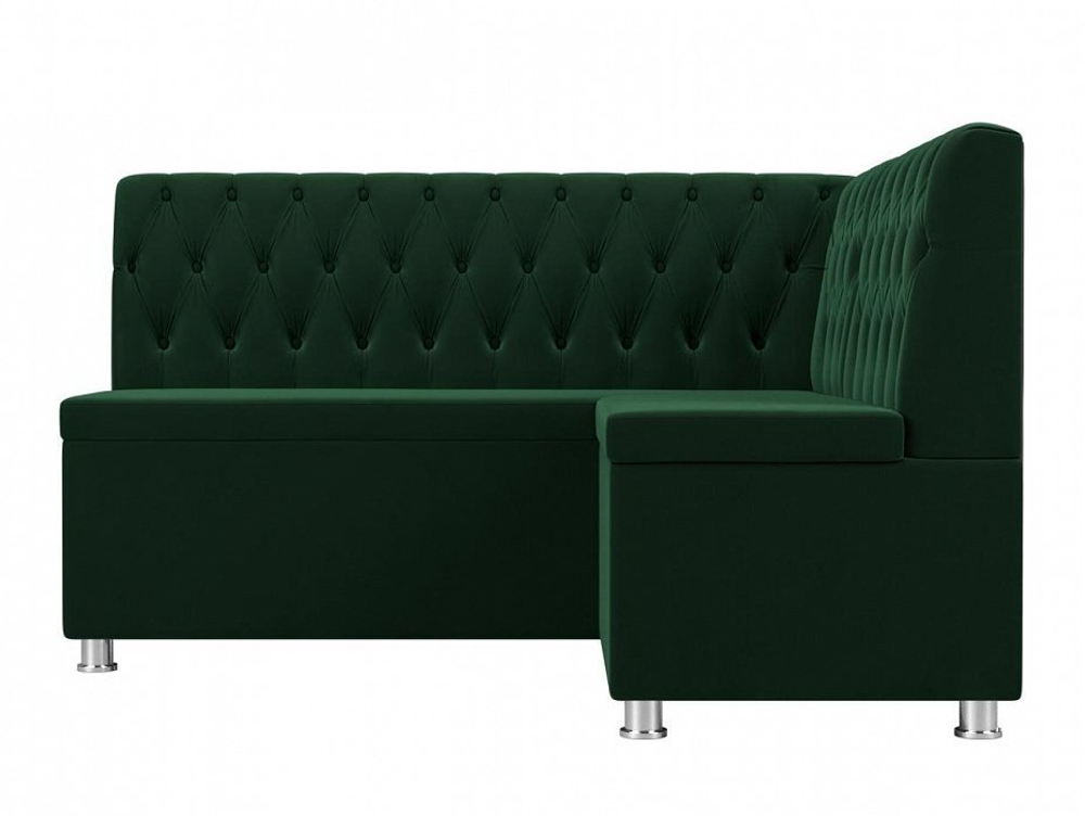 Диван кухонный угловой Мирта правый угол, Зеленый, Велюр, 107589