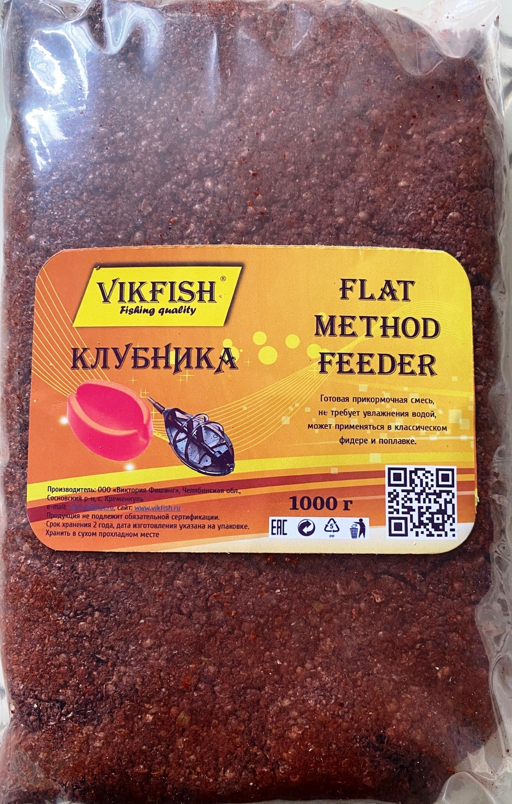 Прикормка VIKFISH  FLAT METHOD FEEDER           Клубника 1000г